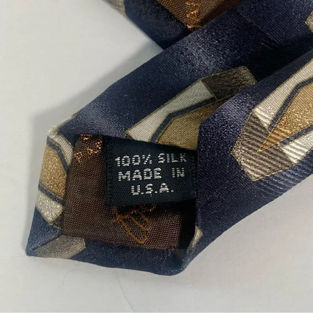 Pierre Balmain 100% Silk Black Cream and Bronze Geometric Design Tie